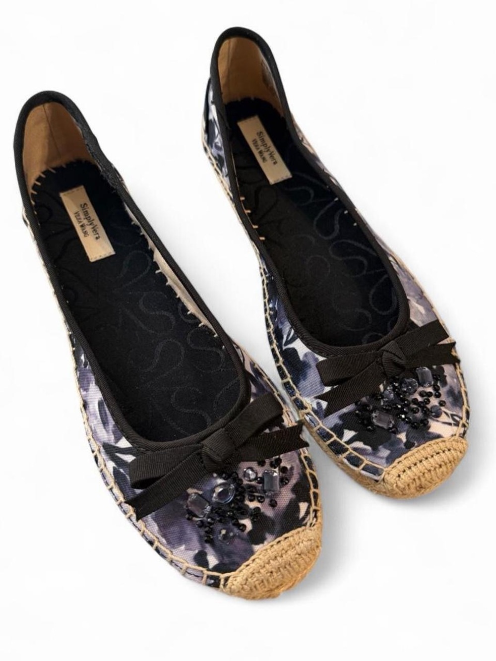 Simply Vera Wang Floral Embellished Espadrille Flats Size 8-8.5 NWOT